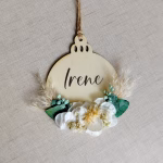 Bola de Navidad personalizada con inicial de flores preservadas y nombre